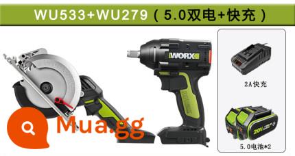 Worx Điện Tua Vít Mô-men Xoắn Cao Pin Lithium Không Chổi Than WU279 Đặc Biệt Sạc Khí Nén Cờ Lê Công Cụ Kệ Công Nhân - WU279+WU533 (pin kép 5.0 + sạc nhanh)