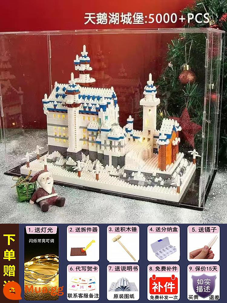 Tương thích với các khối xây dựng Lego, độ khó cao, quy mô lớn, hơn 10.000 mảnh, Đồ chơi lắp ráp dành cho bé gái Taohuatan Girls Series - Swan Lake Castle 5000 hạt + vỏ acrylic, ánh sáng miễn phí + bộ dụng cụ