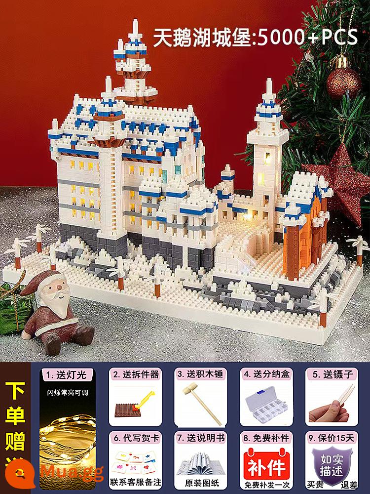 Tương thích với các khối xây dựng Lego, độ khó cao, quy mô lớn, hơn 10.000 mảnh, Đồ chơi lắp ráp dành cho bé gái Taohuatan Girls Series - Swan Lake Castle 5000 Viên Đèn + Bộ Công Cụ Miễn Phí