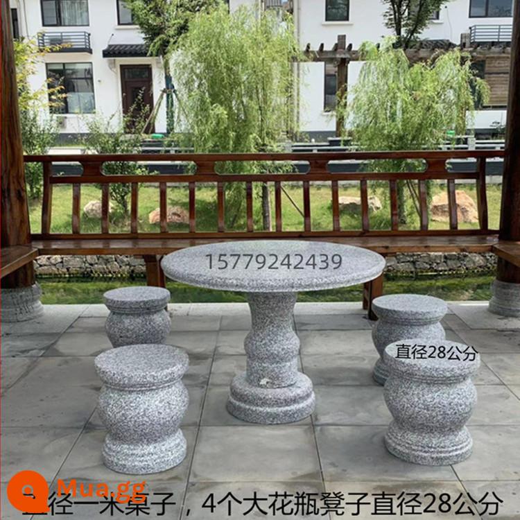 Bàn đá granite bằng đá cẩm thạch Bàn đá ngoài trời Sân vườn Bàn đá tại nhà Bàn đá công viên Ghế đá giải trí - Bàn đường kính một mét với 4 chiếc ghế đẩu bình lớn