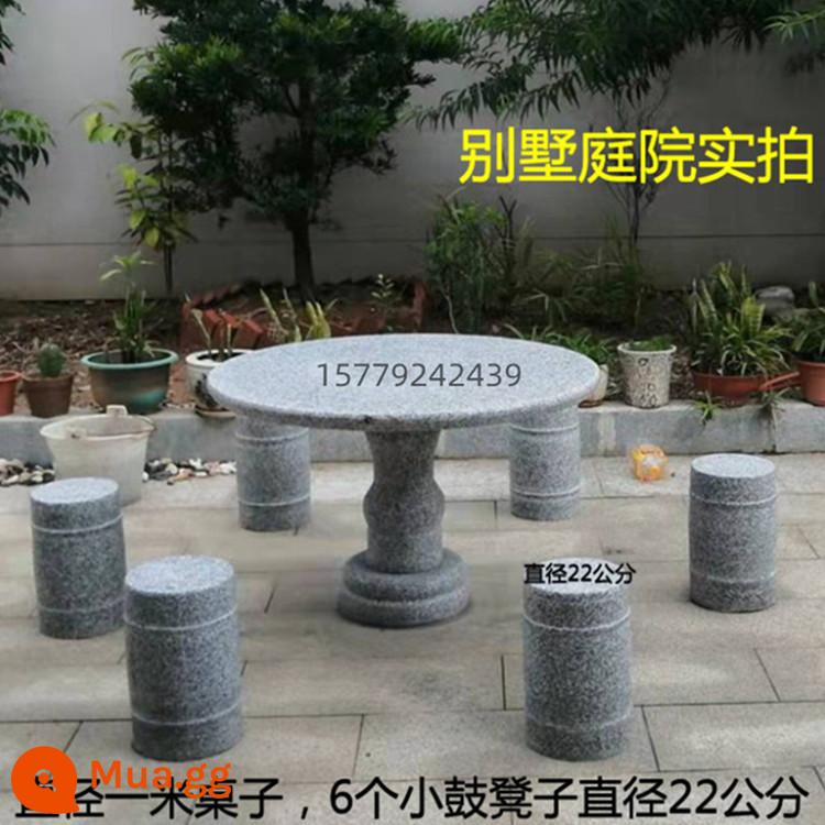 Bàn đá granite bằng đá cẩm thạch Bàn đá ngoài trời Sân vườn Bàn đá tại nhà Bàn đá công viên Ghế đá giải trí - Bàn có đường kính một mét với 6 ghế đẩu