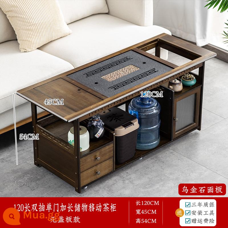 Bàn trà di động bàn trà nhà sofa phòng khách bên một số phong cách Trung Hoa xe đẩy trà bằng gỗ nhỏ bàn trà ấm đun nước - [Dài 120] Cửa acrylic mặt đá vàng đen - không nắp