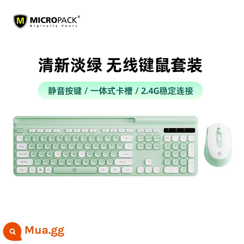 Bộ Bàn Phím Chuột Không Dây Micropack Michael Parker Cô Gái Xanh Lá Máy Tính Xách Tay Văn Phòng Chuyên Dụng - Màu xanh nhạt tươi mới [khe cắm thẻ + bộ bàn phím và chuột không dây 2.4G]