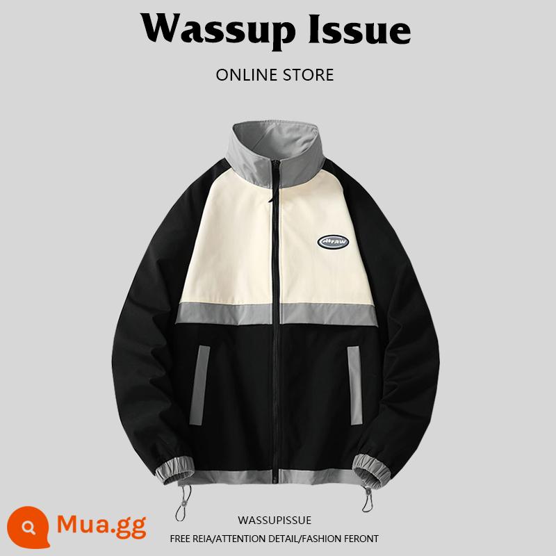 WASSUP ISSUE Đồng phục bóng chày Mỹ áo khoác dày nam cặp đôi hợp thời trang thương hiệu áo khoác bomber mùa đông - Đen 22126