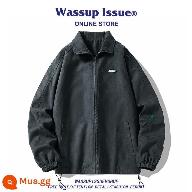 WASSUP ISSUE Đồng phục bóng chày Mỹ áo khoác dày nam cặp đôi hợp thời trang thương hiệu áo khoác bomber mùa đông - Xám đậm 22113