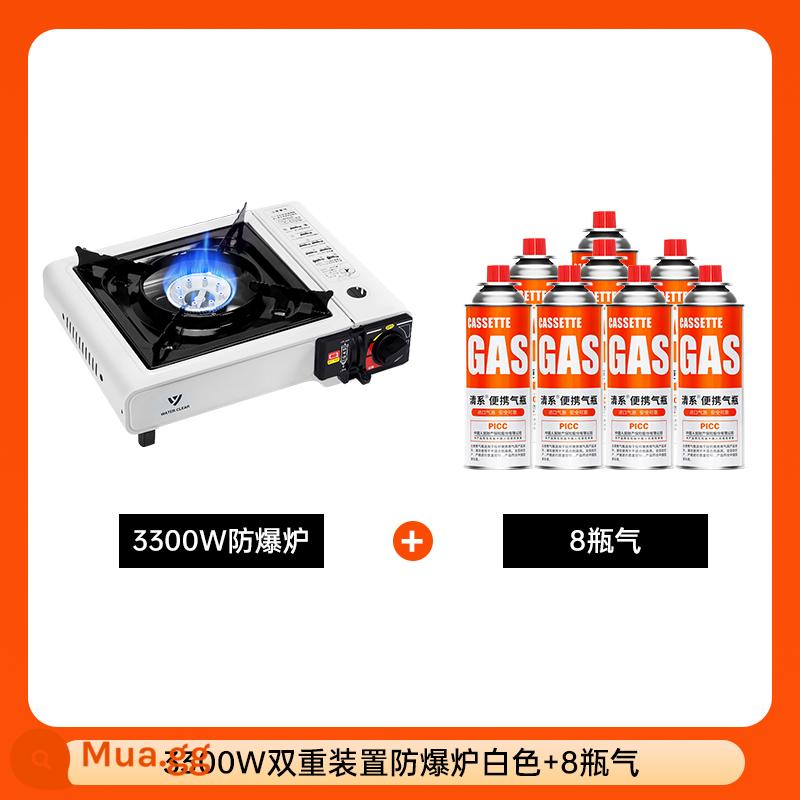 Qing loạt cassette bếp ngoài trời bình gas di động đầy đủ bộ nồi nóng cassette bếp gas ngoài trời dụng cụ nấu ăn than bếp gas - Lò nung chống cháy nổ đôi 3.3KW màu trắng + 8 bình gas