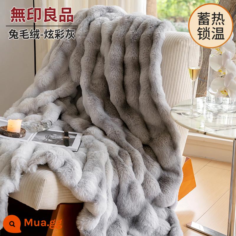 MUJI Thỏ Xuống Chăn Mùa Đông Dày Bao Chăn Ga Nhung San Hô Ngủ Trưa Văn Phòng Sofa Chăn Nhỏ - Nhung thỏ dài - xám nhiều màu [nhung hai mặt, không bong tróc, chống tĩnh điện]