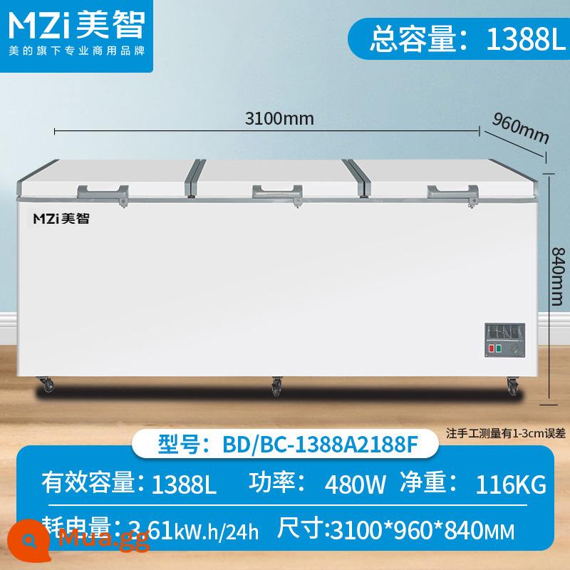 Tủ đông Midea Michi thương mại tủ đông phẳng tủ đông công suất lớn tủ lạnh nhà bếp 1 cửa tủ đông 2 cửa tủ trưng bày - Ba cửa 1388L [model dày] 3100*960*840