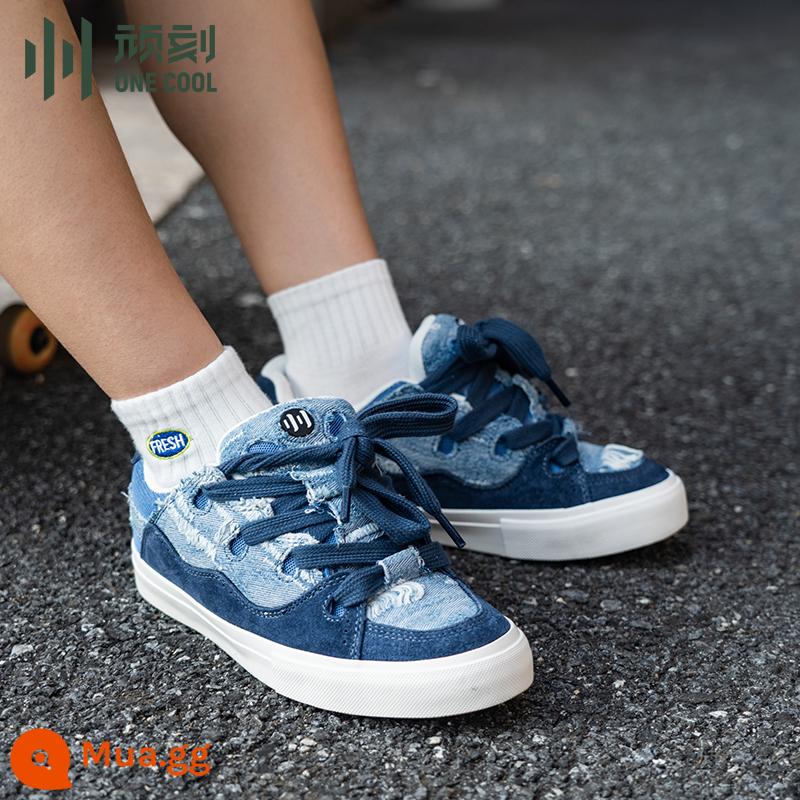 Cứng Đầu Chính Thức Bánh Mì Giày Da Lộn Lông Rửa Sạch Denim Khâu Retro BAKE Nam Nữ Cổ Thấp Giày Trượt Ván Thể Thao - BAKE18004/màu denim đã giặt