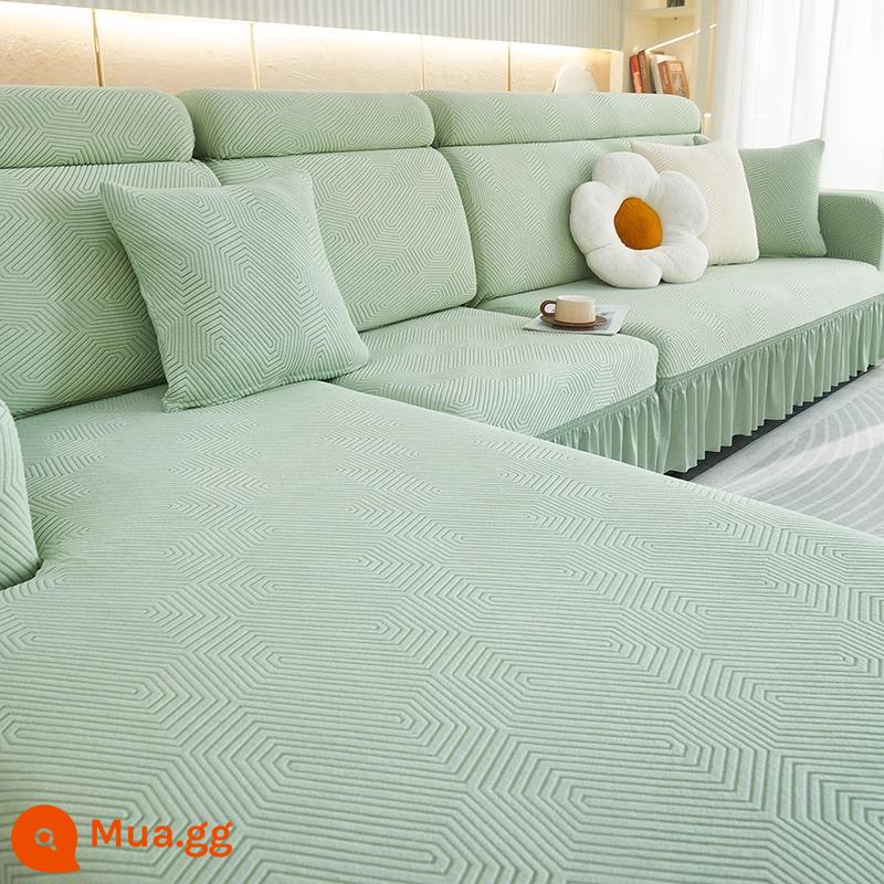 Vỏ bọc ghế sofa bao gồm tất cả vỏ chữ thập ngoặc Vương phi một hai ba kết hợp bọc ghế sofa đàn hồi chống trượt bọc ghế sofa kiểu cũ chống mèo cào - Fantasy-Mint Green (Micro Nhung)