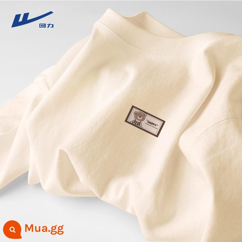 Áo thun đáy sâu dành cho nam và thanh thiếu niên, xu hướng quốc gia, áo thun cotton nguyên chất Trung Quốc, áo thun dài tay màu trắng thể thao dáng rộng mùa xuân A - Qianmi (h Hi Bear Ngực Nhãn)