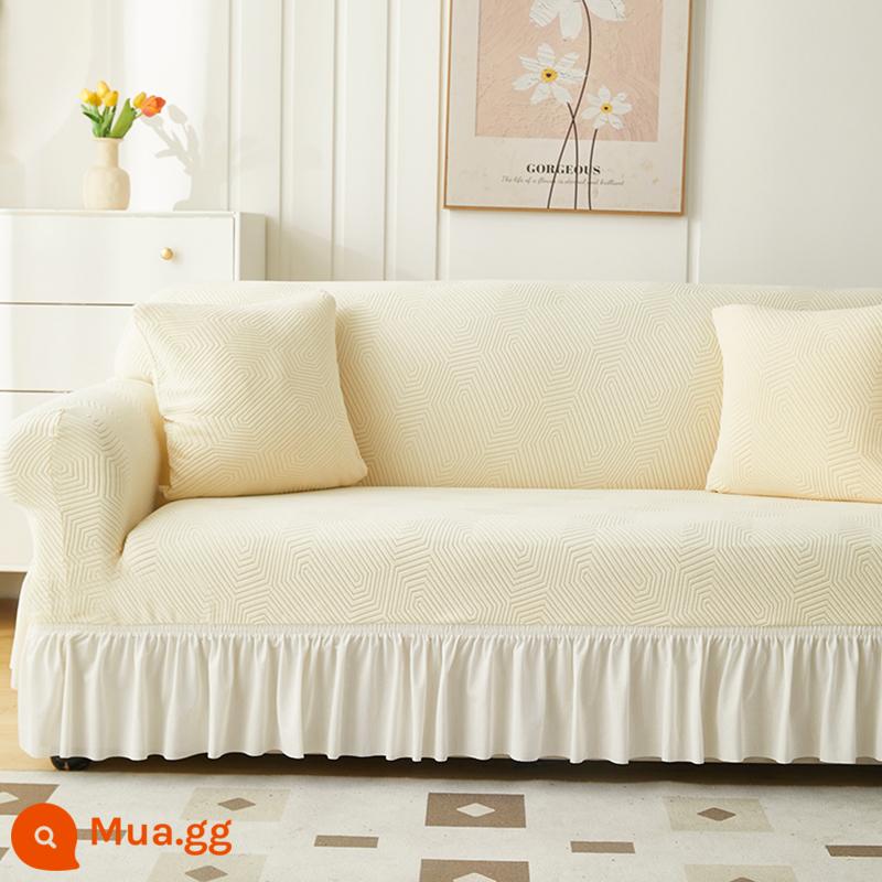 Vỏ bọc ghế sofa một hai ba hàng thẳng Vỏ bọc đàn hồi bao gồm tất cả bốn mùa đơn kiểu cũ - Màu trắng huyền ảo (kiểu váy)