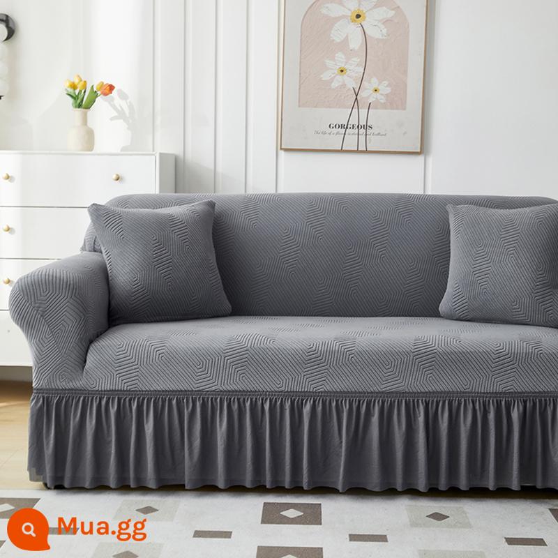 Vỏ bọc ghế sofa một hai ba hàng thẳng Vỏ bọc đàn hồi bao gồm tất cả bốn mùa đơn kiểu cũ - Fantasy-Dark Grey (kiểu váy)