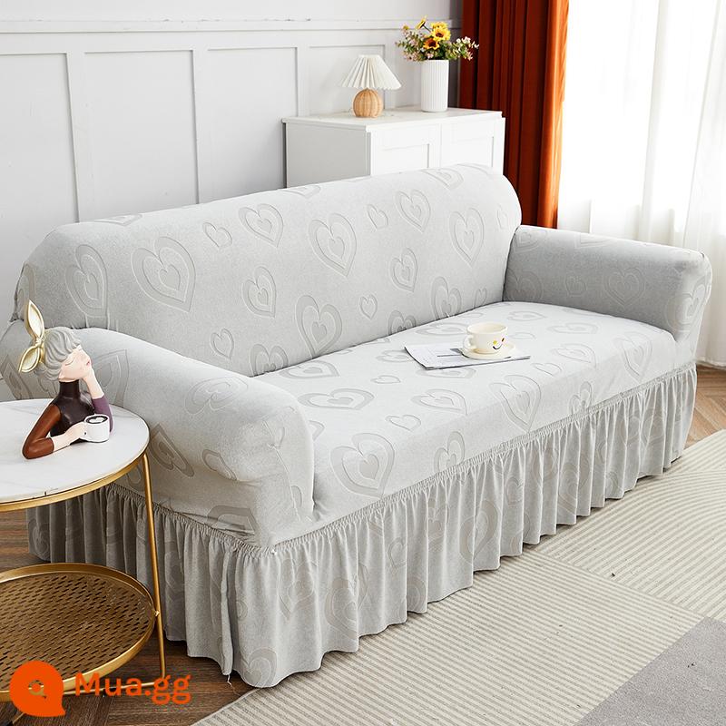 Vỏ bọc ghế sofa một hai ba hàng thẳng Vỏ bọc đàn hồi bao gồm tất cả bốn mùa đơn kiểu cũ - Tình yêu - xám nhạt (kiểu váy)