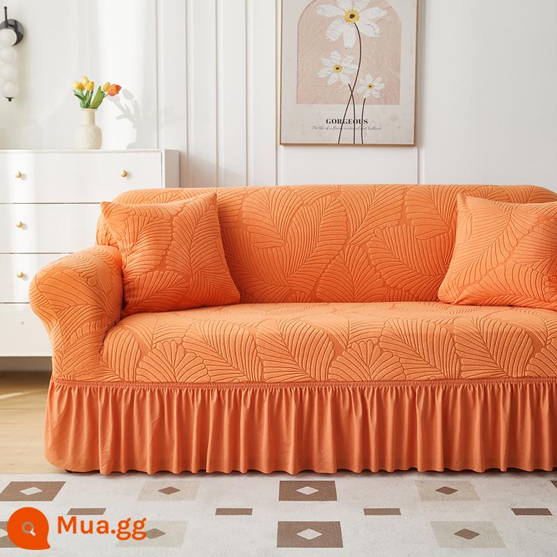 Vỏ bọc ghế sofa một hai ba hàng thẳng Vỏ bọc đàn hồi bao gồm tất cả bốn mùa đơn kiểu cũ - Lá cam (kiểu váy)