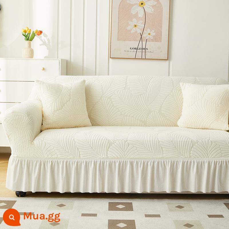 Vỏ bọc ghế sofa một hai ba hàng thẳng Vỏ bọc đàn hồi bao gồm tất cả bốn mùa đơn kiểu cũ - Lá trắng (kiểu váy)