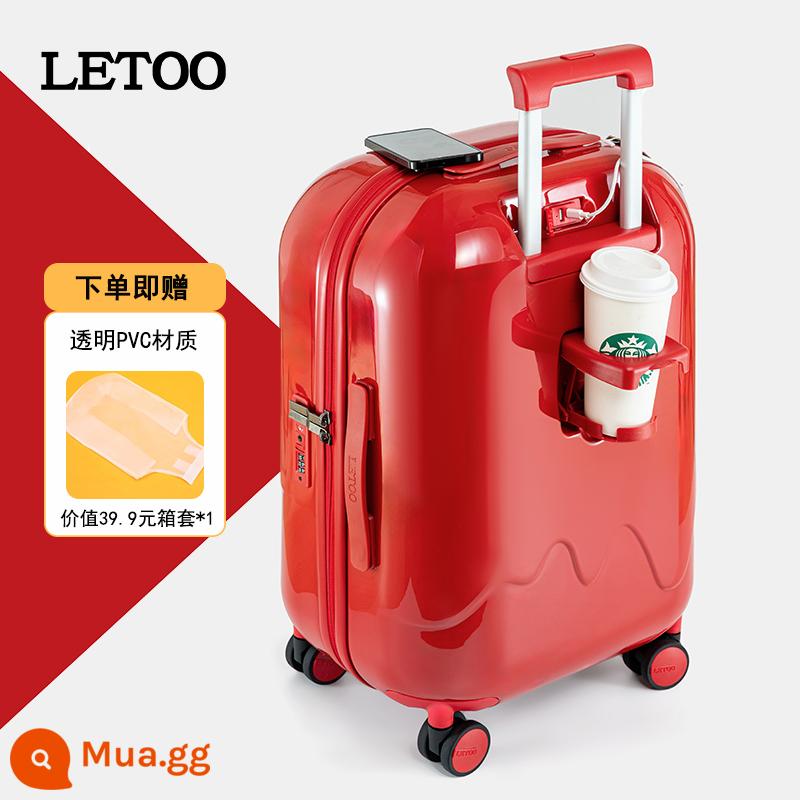 Letoo đỏ xe đẩy vali 2023 đám cưới mới vali nữ của hồi môn mật khẩu vali 24-inch hộp của hồi môn - đỏ bordeaux