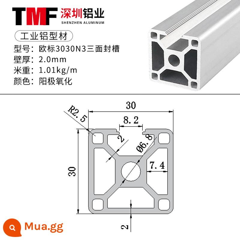 Vật liệu đùn nhôm công nghiệp 3030 Vật liệu đùn nhôm tiêu chuẩn Châu Âu Hợp kim nhôm 3060 profile ống vuông hợp kim nhôm khung thiết bị 3090 - Rãnh niêm phong ba mặt tiêu chuẩn Châu Âu 3030N3