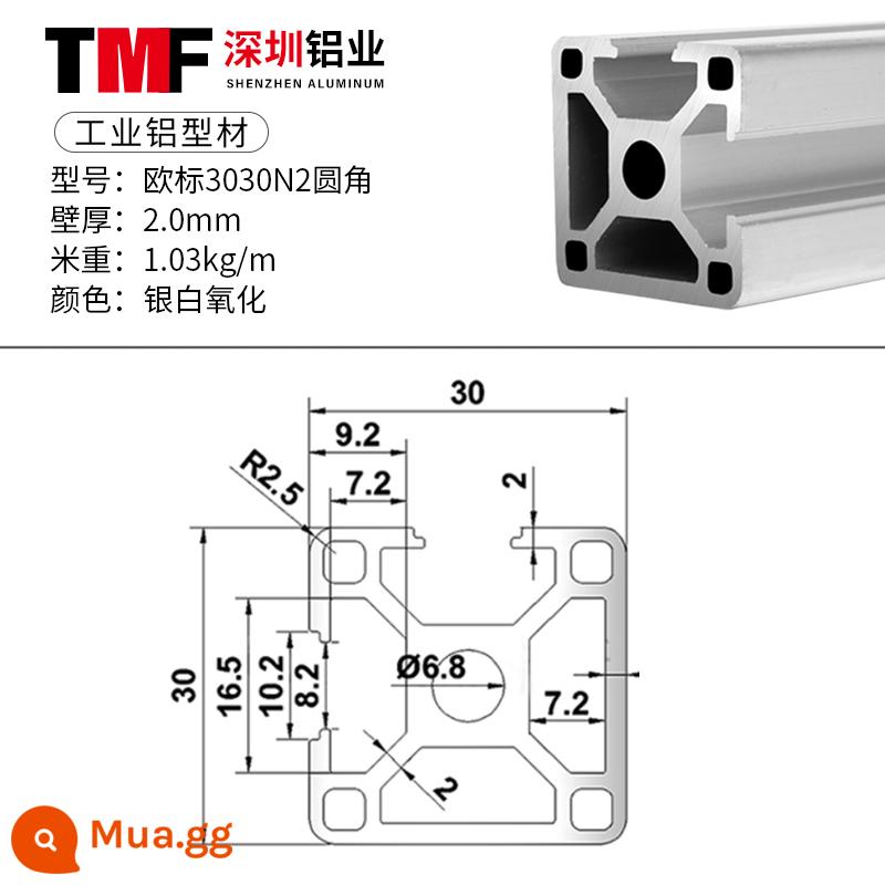 Vật liệu đùn nhôm công nghiệp 3030 Vật liệu đùn nhôm tiêu chuẩn Châu Âu Hợp kim nhôm 3060 profile ống vuông hợp kim nhôm khung thiết bị 3090 - Tiêu chuẩn Châu Âu 3030N2 bo góc-2.0