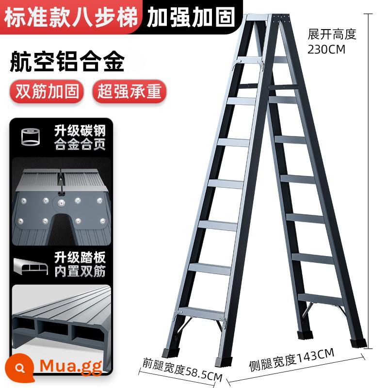 Ladder Hộ gia đình -to -Aum của nhôm bằng nhôm kim loại trong nhà Đa dạng dày - Mẫu gia cố sườn đôi tiêu chuẩn màu xám không gian tối 2,4 mét - 8 bước + gia cố chân