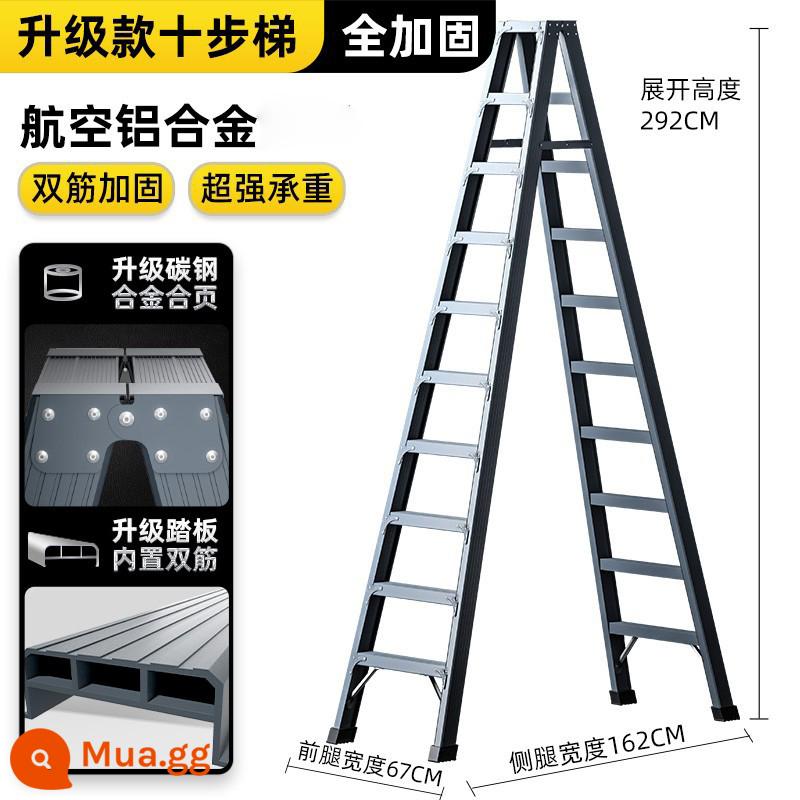 Ladder Hộ gia đình -to -Aum của nhôm bằng nhôm kim loại trong nhà Đa dạng dày - ❤Mô hình gia cố đôi được nâng cấp Deep Space Grey 3m-10 bước + Tăng cường sức mạnh cho chân