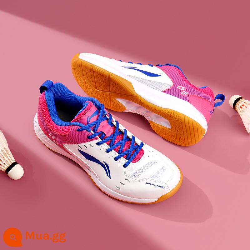 Giày cầu lông Li Ning nam nữ chính hãng 2023 mới rộng cuối cùng chống trượt chống trượt chuyên nghiệp đào tạo toàn diện - Tiêu chuẩn trắng/hồng đậm