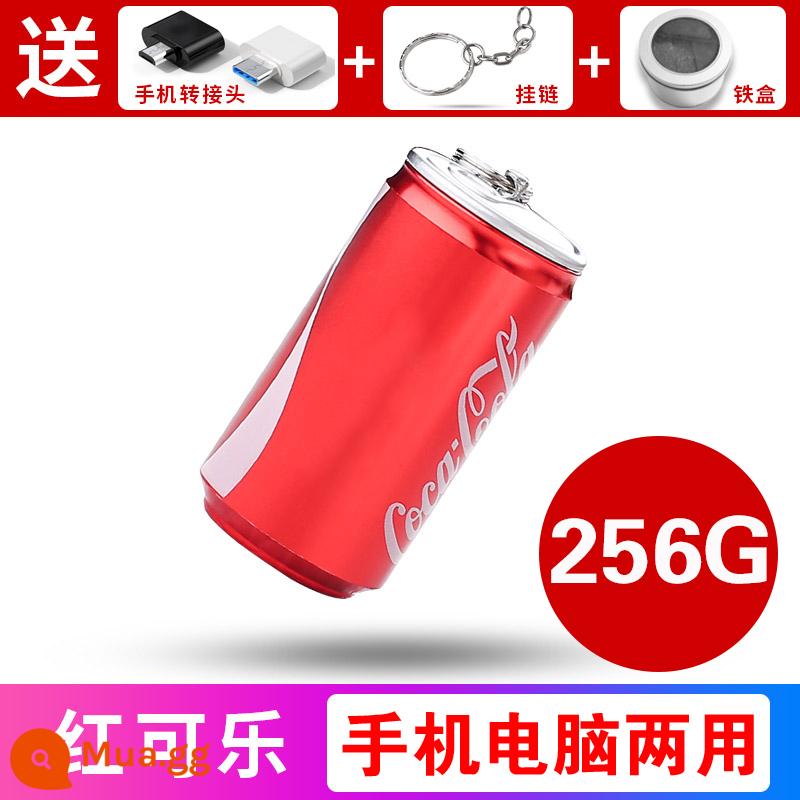 Ổ đĩa flash cola giá trị cao 128g điện thoại di động máy tính sử dụng kép dung lượng lớn cô gái kim loại dễ thương sinh viên ổ đĩa flash USB chính hãng - Hộp thiếc Coca-Cola 256.G+