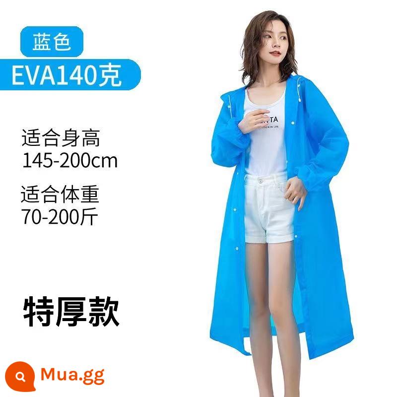 Áo mưa phiên bản dài dành cho người lớn eva dày toàn thân trẻ em di động không dùng một lần poncho tự đi xe đạp ngoài trời chống mưa - Kiểu thắt lưng dành cho người lớn màu xanh lam [kiểu cực dày]