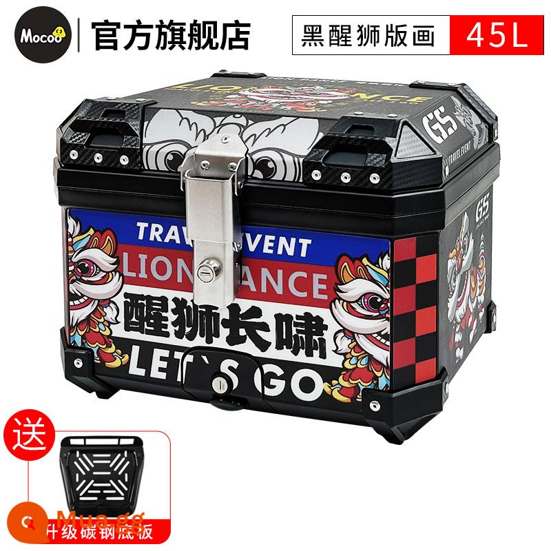 Mushroom 45L hộp đuôi đầu máy đa năng xe điện xe tay ga cốp dung tích lớn hộp đuôi sau hợp kim nhôm - [45L] Hộp đen + in hình sư tử thức tỉnh [tấm đế bằng thép carbon]