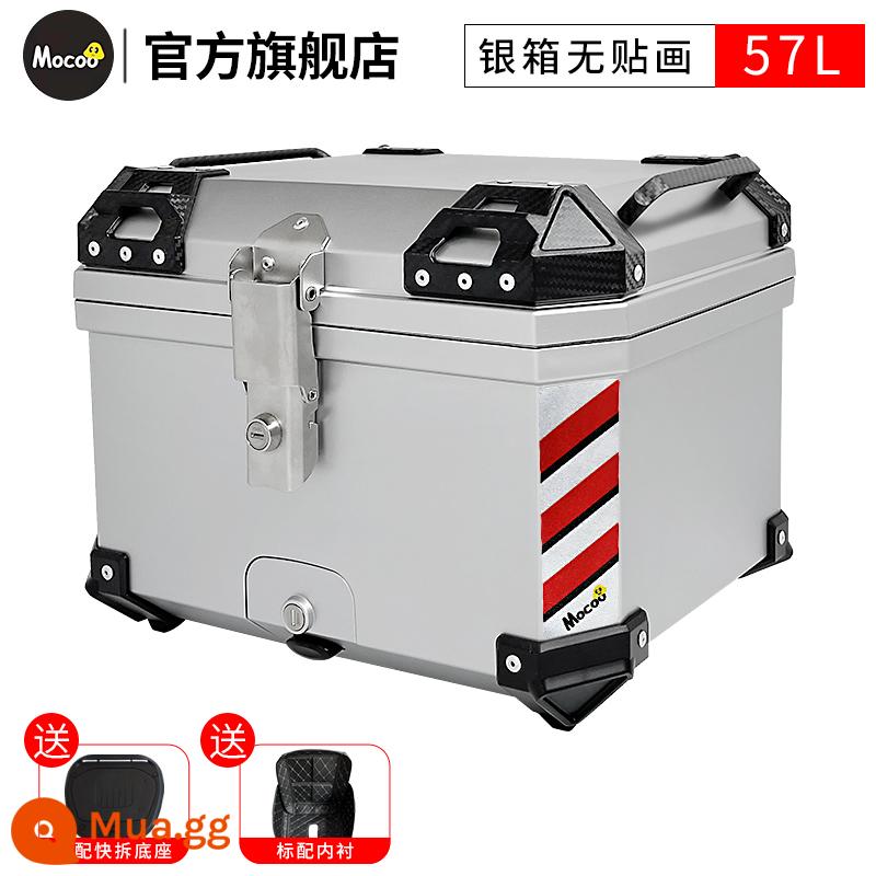 Mushroom 45L hộp đuôi đầu máy đa năng xe điện xe tay ga cốp dung tích lớn hộp đuôi sau hợp kim nhôm - [57L] Hộp bạc + lót [Đế nhựa PP]