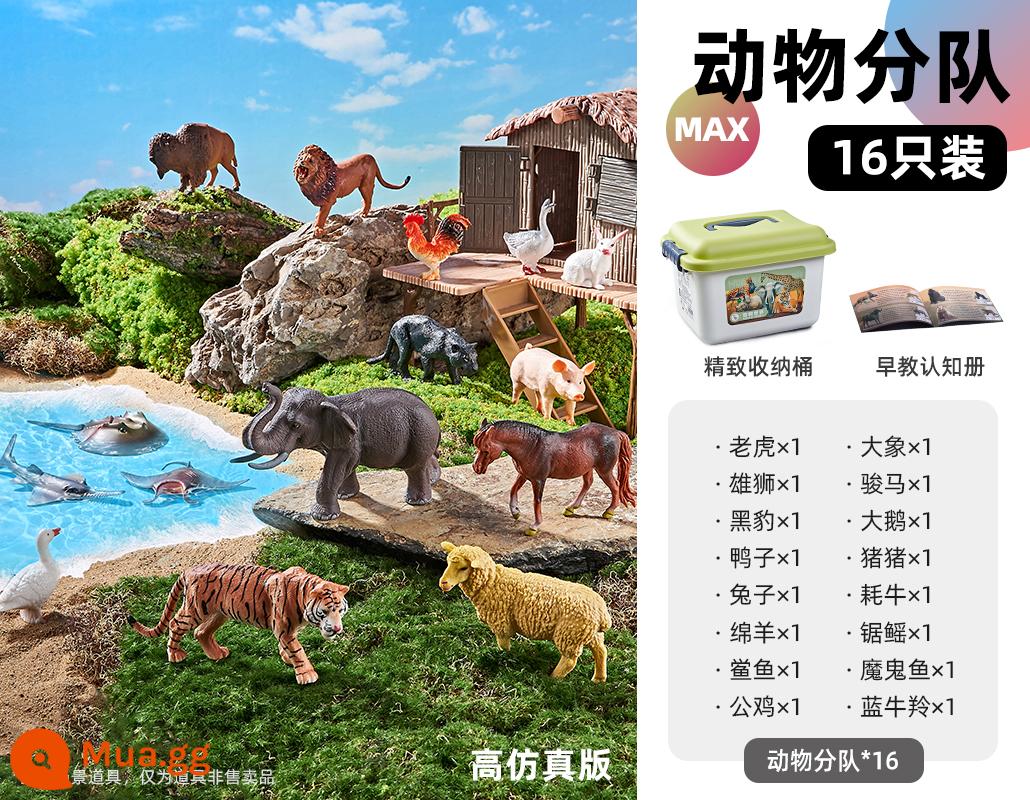 Đồ chơi mô phỏng trẻ em mô hình động vật Bộ giáo dục sớm nhận thức cho bé 1 Safari Park 2 World Full Farm - [Thùng toàn diện] 16 con vật + thùng đựng miễn phí + sách hướng dẫn giáo dục sớm cho động vật