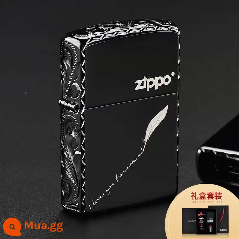 Bật lửa pZPPO1 Zhibao nam chính hãng zioop khắc đá đen zpo tùy chỉnh khắc chữ I word official website giới hạn chính hãng - Thư Tình Khắc Băng Đen-Lông Vũ (Bộ Hộp Quà)