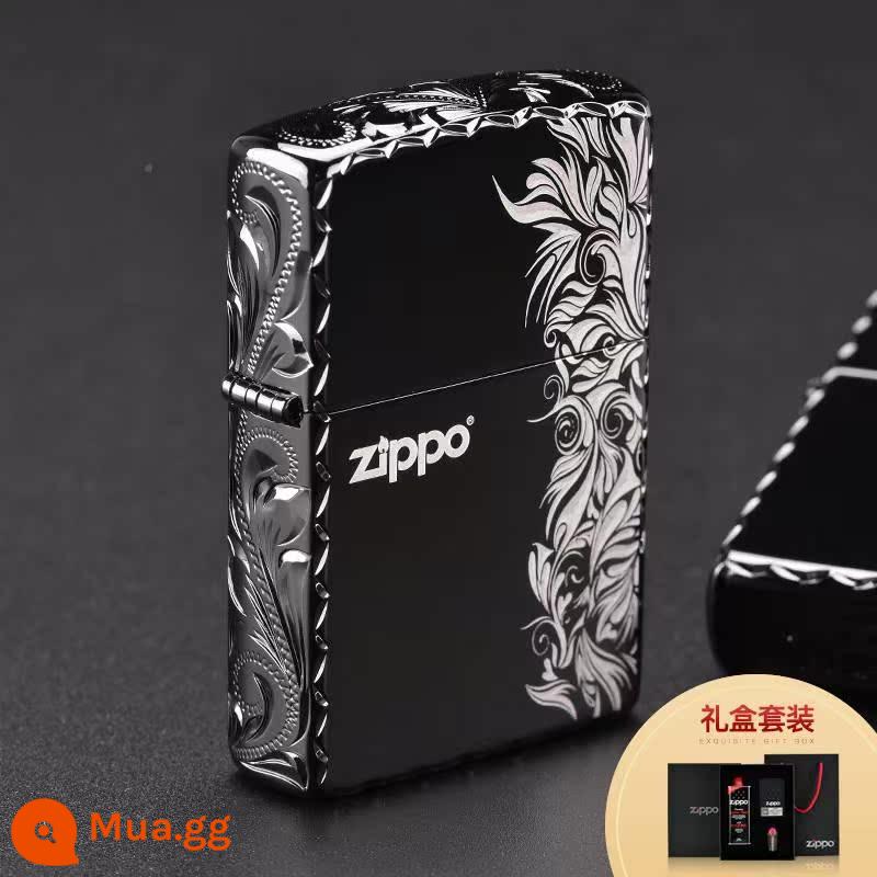 Bật lửa pZPPO1 Zhibao nam chính hãng zioop khắc đá đen zpo tùy chỉnh khắc chữ I word official website giới hạn chính hãng - Hoa Khắc Đá Đen (Bộ Hộp Quà)