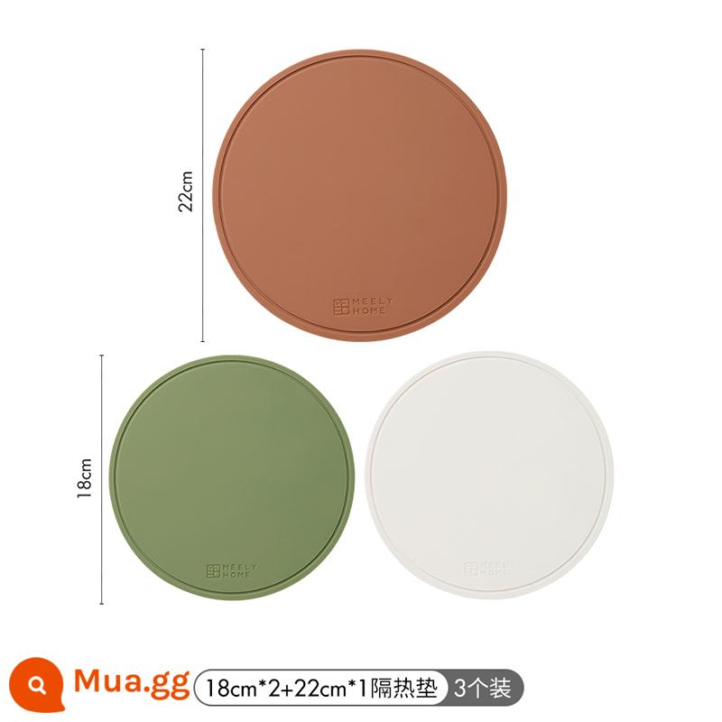 Thảm cách nhiệt bằng silicone meelyhome Thảm lót bàn ăn chống bỏng Thảm lót bát đĩa Thảm lót bát đĩa Thảm lót bàn ăn chịu nhiệt độ cao - [Gói 3] 2 miếng lót đĩa bằng silicon bạch kim 18cm + 1 giá đỡ nồi 22cm