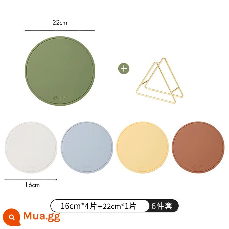 Thảm cách nhiệt bằng silicone meelyhome Thảm lót bàn ăn chống bỏng Thảm lót bát đĩa Thảm lót bát đĩa Thảm lót bàn ăn chịu nhiệt độ cao - Chân dung gia đình - phối màu (4 tấm lót đĩa 16cm + 1 giá đỡ nồi) + kệ đựng đồ