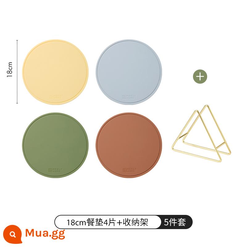 Thảm cách nhiệt bằng silicone meelyhome Thảm lót bàn ăn chống bỏng Thảm lót bát đĩa Thảm lót bát đĩa Thảm lót bàn ăn chịu nhiệt độ cao - 18cm Nhiều màu 4 miếng [Bạch kim Silicone] Loại A + Kệ đựng đồ