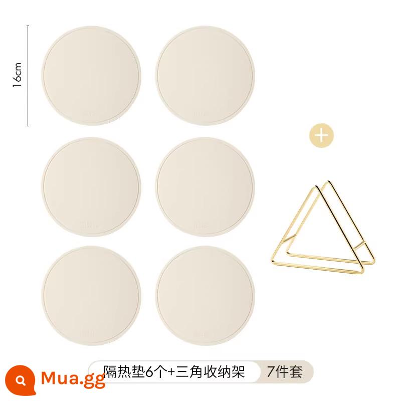 Thảm cách nhiệt bằng silicone meelyhome Thảm lót bàn ăn chống bỏng Thảm lót bát đĩa Thảm lót bát đĩa Thảm lót bàn ăn chịu nhiệt độ cao - 6 miếng lót đĩa [silicone bạch kim] màu trắng nhạt 16cm + kệ đựng đồ hình tam giác