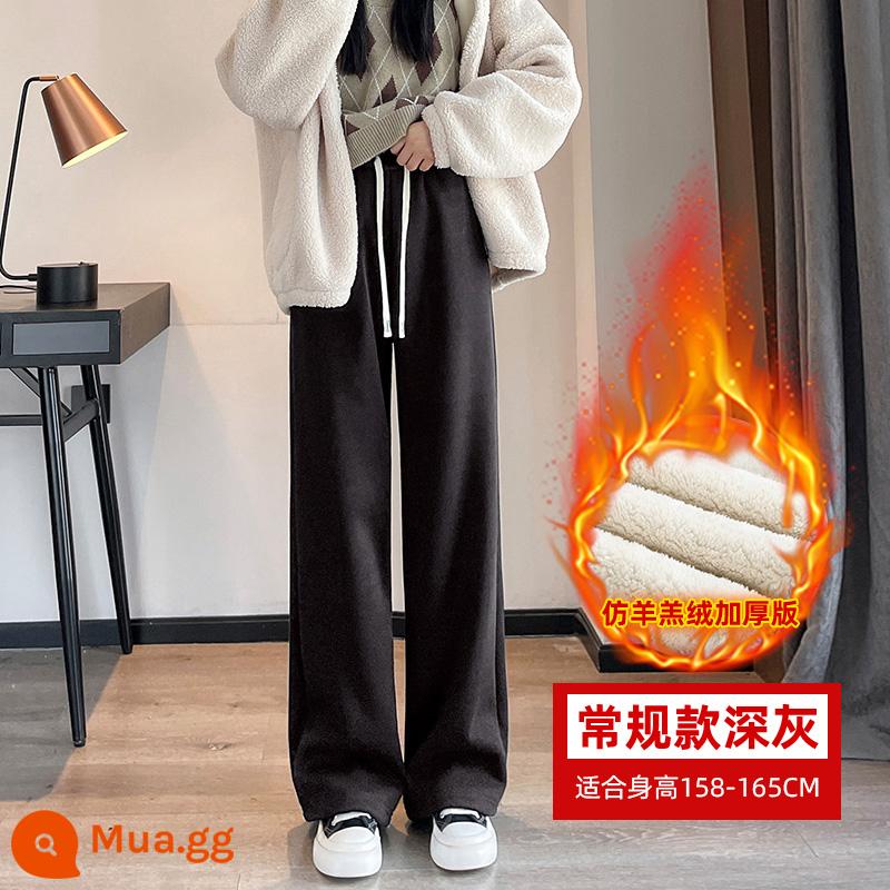 Lamb Cashmere Quần rộng thông thường 2022 Mùa đông mới cộng với quần dày 175 Giày thể thao ống thẳng cao kéo dài - Sherpa giả màu xám đậm (cao 158-165)