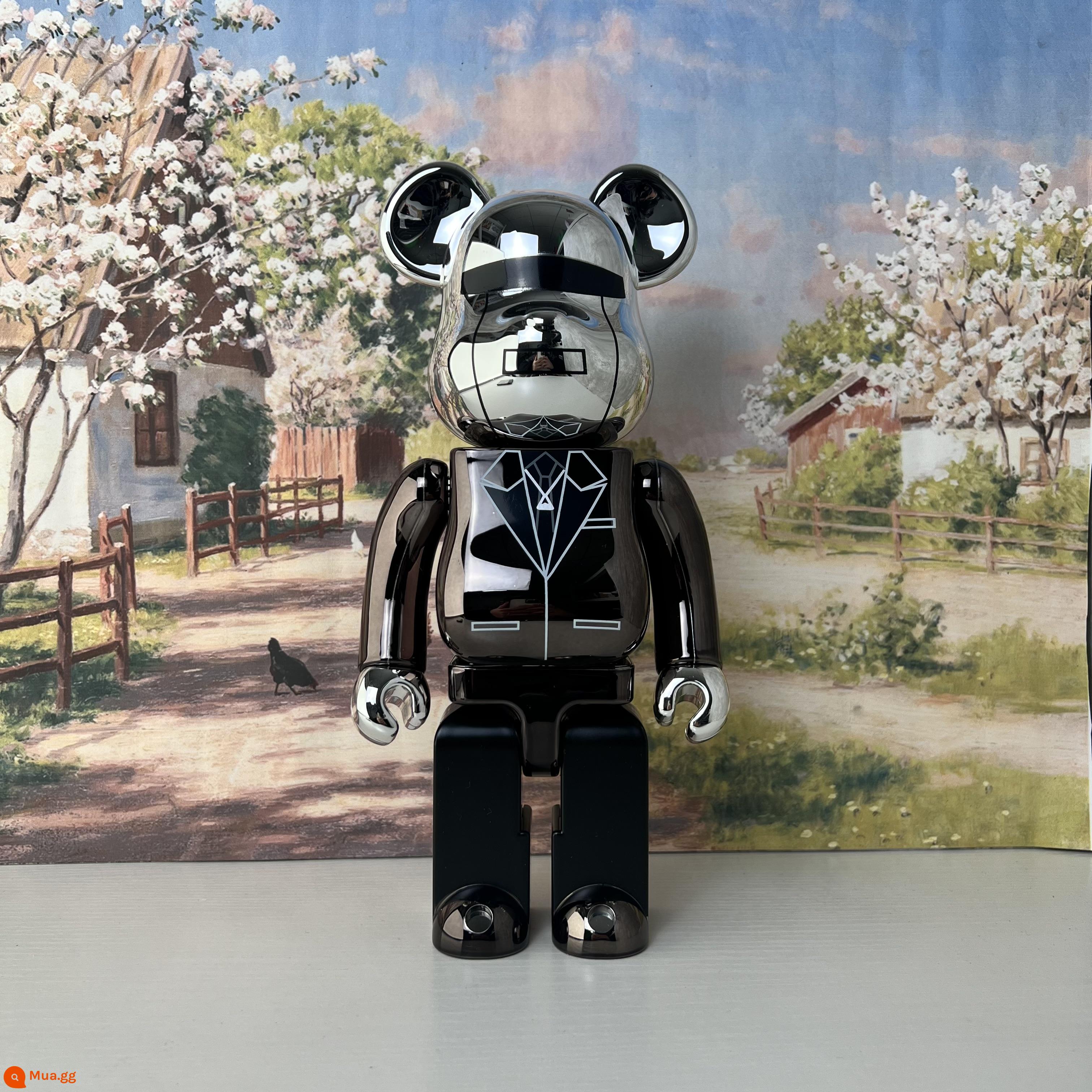 Bearbrick400% bạo lực gấu bầu trời đầy sao Qianqiu khối xây dựng gấu trang trí phòng khách Triều chơi mù hộp mô hình búp bê - đen