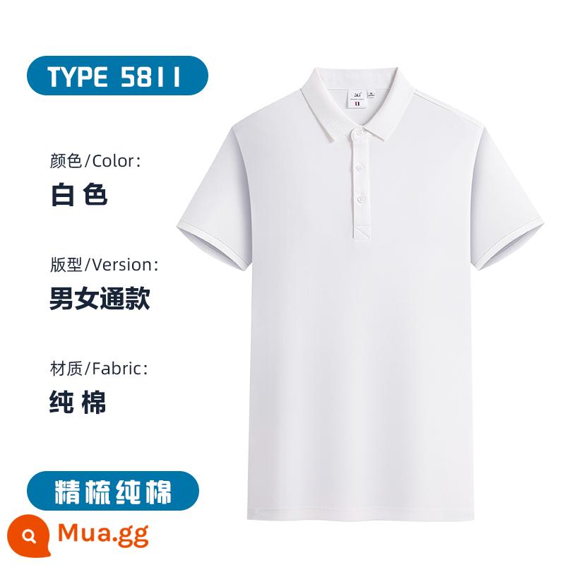 Áo sơ mi polo cotton nguyên chất, quần áo bảo hộ lao động ngắn tay có ve áo in logo, áo sơ mi văn hóa quảng cáo có thêu, đồng phục nhóm đặt làm riêng - A-trắng