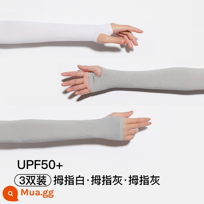 CviosKioam Ice Sleeves Găng tay chống nắng nữ Chống tia cực tím mùa hè Phần mỏng Găng tay lụa băng thời trang nam - 1 đôi ngón cái màu trắng + 2 đôi ngón cái màu xám