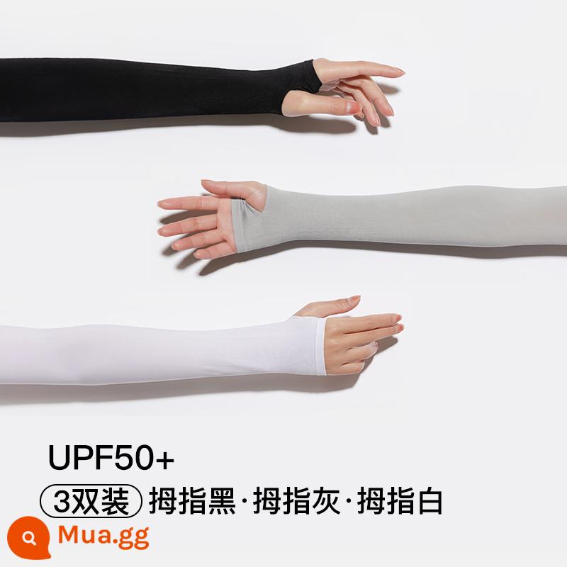 CviosKioam Ice Sleeves Găng tay chống nắng nữ Chống tia cực tím mùa hè Phần mỏng Găng tay lụa băng thời trang nam - 1 đôi ngón cái màu đen + 1 đôi ngón cái màu xám + 1 đôi ngón cái màu trắng