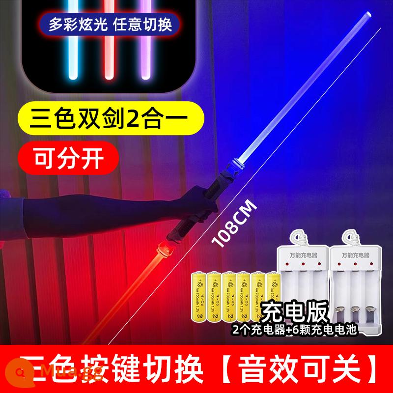 Ánh Sáng Saber Thanh Kiếm Laser Chiến Tranh Giữa Các Vì Sao Có Thể Thu Vào Không Đèn Ống Chính Hãng Đèn Laser Lên Dính Douyin Trang Đồ Chơi - [Bộ 2 bộ sạc] Ba màu 2 trong 1 108CM (hiệu ứng ánh sáng và âm thanh)