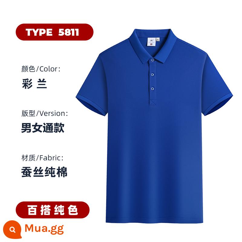 Quần áo công sở có ve áo theo yêu cầu, áo polo ngắn tay in logo, đồng phục nhóm công ty, áo sơ mi cotton thêu văn hóa, may theo yêu cầu - 811 màu xanh