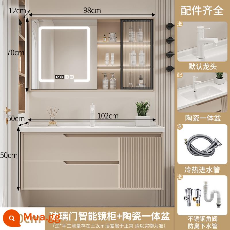 Cầu trượt bi thép ngăn kéo trượt im lặng - Tủ gương thông minh cửa kính màu kem 100cm U style (vòi kéo tròn màu trắng nâng cấp)