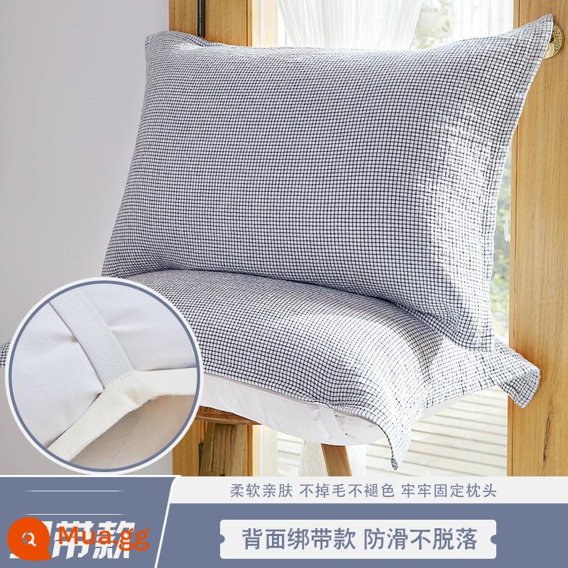 Gối Chống Trơn Trượt Nguyên Chất Cotton Mới Cặp Dây Cố Định Chống Rơi Gối Cotton Gạc Thấm Hút Mồ Hôi Cặp Đôi Người Lớn - Một đôi vỏ gối quai ngang hạt mịn màu trắng nhạt, gạc ba lớp cotton nguyên chất