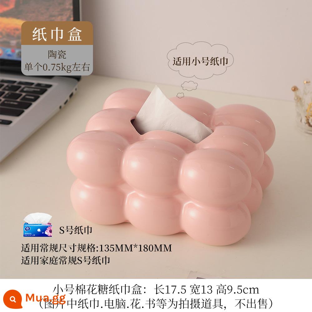 Hộp đựng khăn giấy phong cách kem ins marshmallow phòng khách cao cấp trang trí bàn trà đơn giản nhẹ sang trọng sáng tạo hộp giấy vệ sinh bằng sứ - Hộp đựng khăn giấy gói kẹo bông nhỏ màu hồng