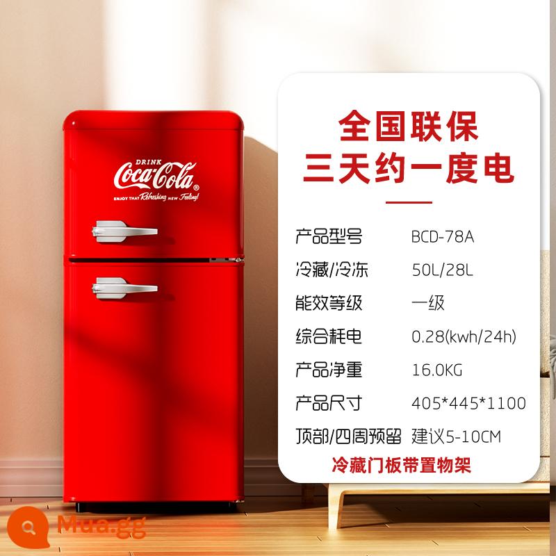 Coca-Cola Retro Tủ Lạnh Nhỏ Gia Đình Nhỏ Mini Tủ Lạnh Nhỏ Cửa Đôi Làm Lạnh Tủ Đông Ký Túc Xá Tắt Tiếng Tiết Kiệm Năng Lượng - Cửa đôi 78L|màu đỏ cổ điển