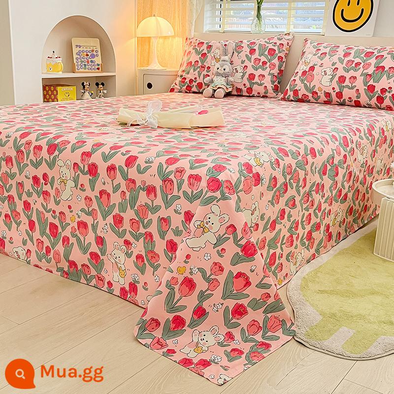 Khăn trải giường cotton nguyên chất một mảnh dày 100 cotton nguyên chất đơn 1,5m ga trải giường đôi ký túc xá ba bộ giường lớn tatami - Tulip phiên bản A