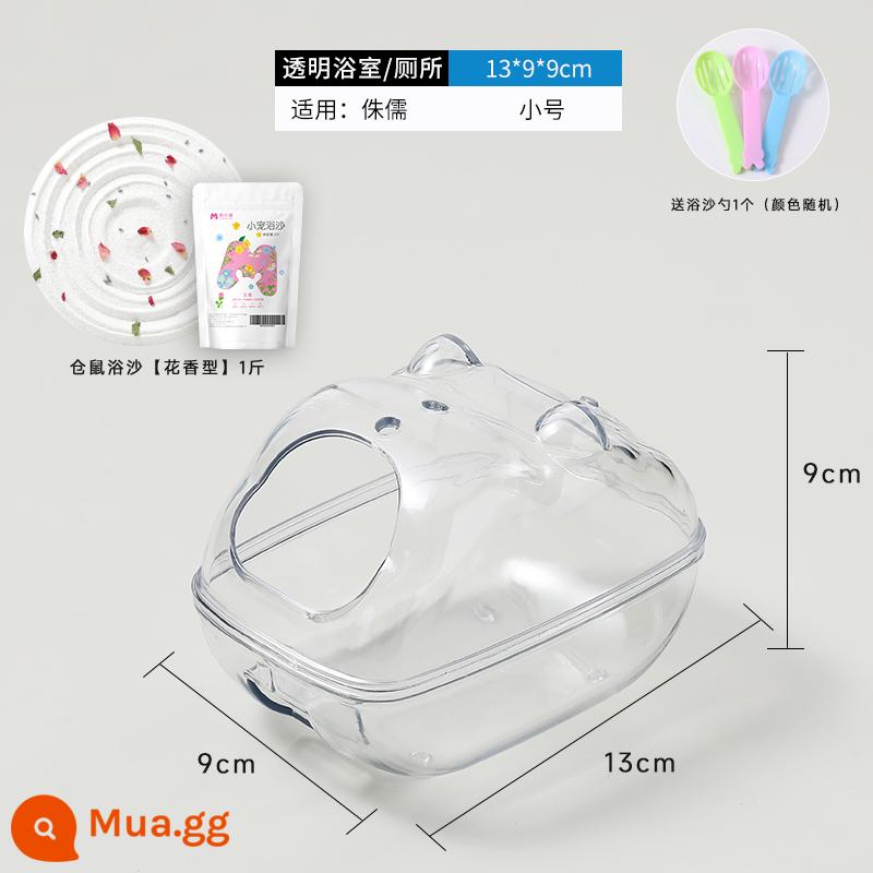 Hamster vệ sinh nhà tắm gấu vàng đặc biệt khử mùi nước tiểu chậu cát hoàn toàn trong suốt chống bắn tung tóe cát tắm đồ dùng tắm - Phòng tắm toàn cảnh trong suốt丨Kích thước nhỏ +cát tắm hoa 1kg